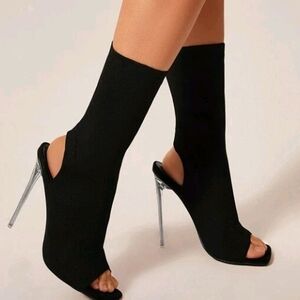 Elegant Black Stiletto Heel Sock Boots